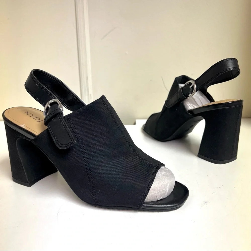 NYDJ Lyssa Black Women's Open-Toe Slingback block heel sandals classic size 10M